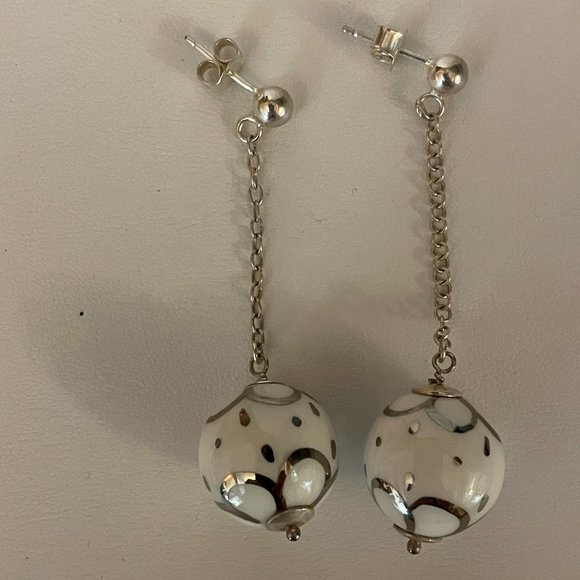 AC .925 Sterling Silver Chain and Ball Earrings - Picture 2 of 2